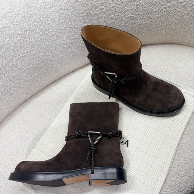 BOTTEGA VENETA 26S ANKLE BOOTS IN DARK BROWN SUEDE WITH ROPE DETAIL