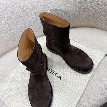 BOTTEGA VENETA 26S ANKLE BOOTS IN DARK BROWN SUEDE WITH ROPE DETAIL