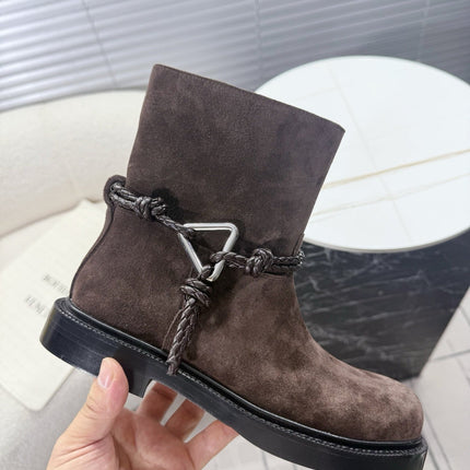 BOTTEGA VENETA 26S ANKLE BOOTS IN DARK BROWN SUEDE WITH ROPE DETAIL