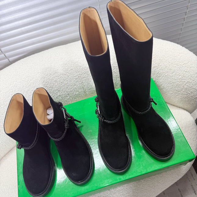 BOTTEGA VENETA 26S ANKLE BOOTS IN BLACK SUEDE WITH ROPE DETAIL