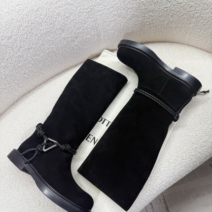 BOTTEGA VENETA 26S TALL BOOTS IN BLACK SUEDE WITH ROPE DETAIL