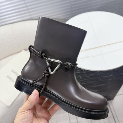BOTTEGA VENETA 26S ANKLE BOOTS IN DARK BROWN CALFSKIN WITH ROPE DETAIL