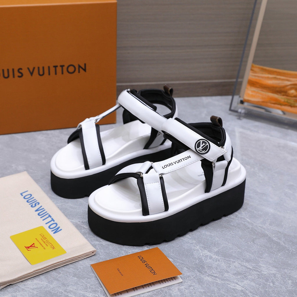 LV 26S CHAMELEON PLATFORM SANDALS 60MM IN WHITE CALFSKIN AND EVA