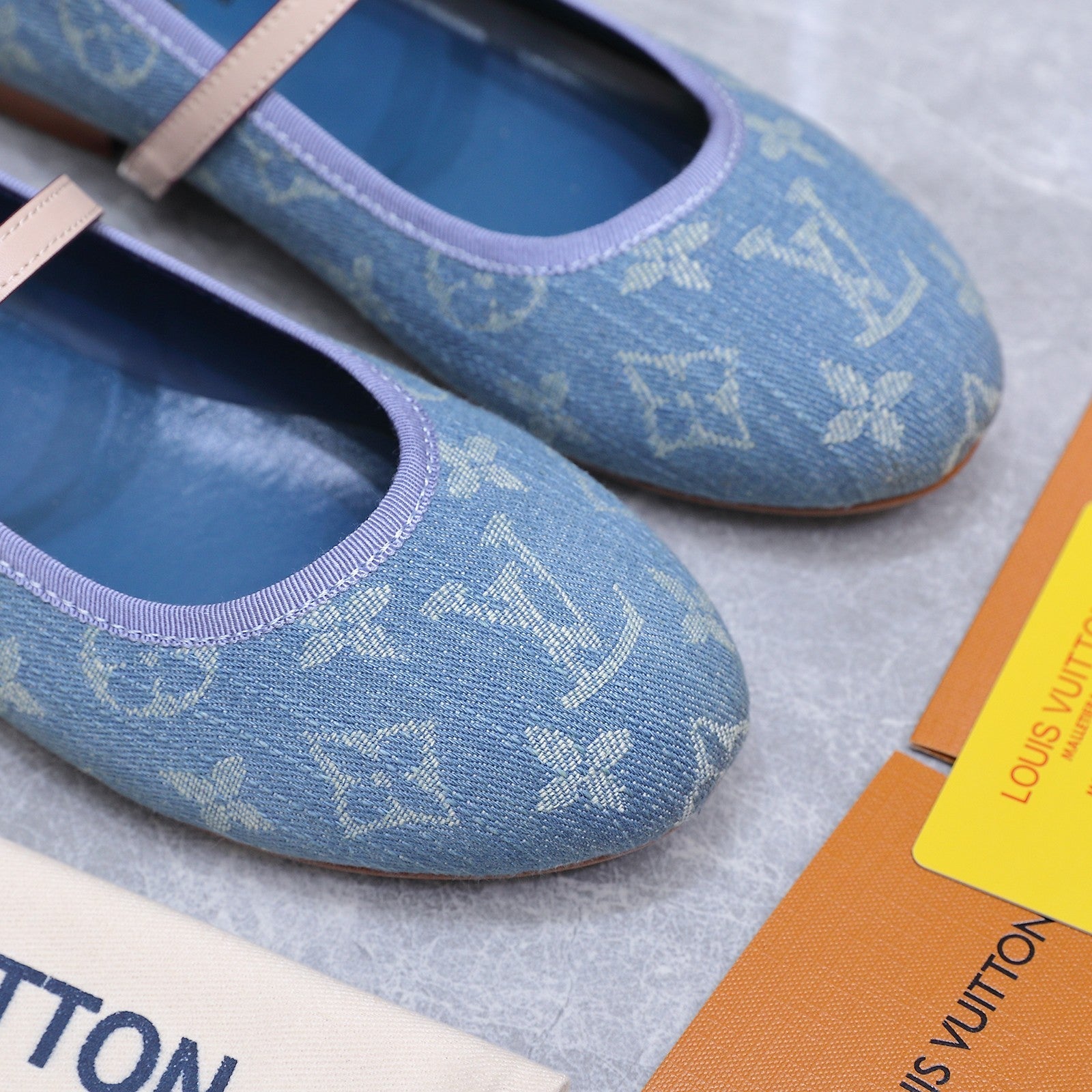 LV 26S MARY JANE FLATS IN SKY BLUE MONOGRAM DENIM WITH CALFSKIN STRAP