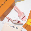 LV 26S HIGH HEELED MULES 55MM IN LIGHT PINK EMBROIDERED MONOGRAM CANVAS