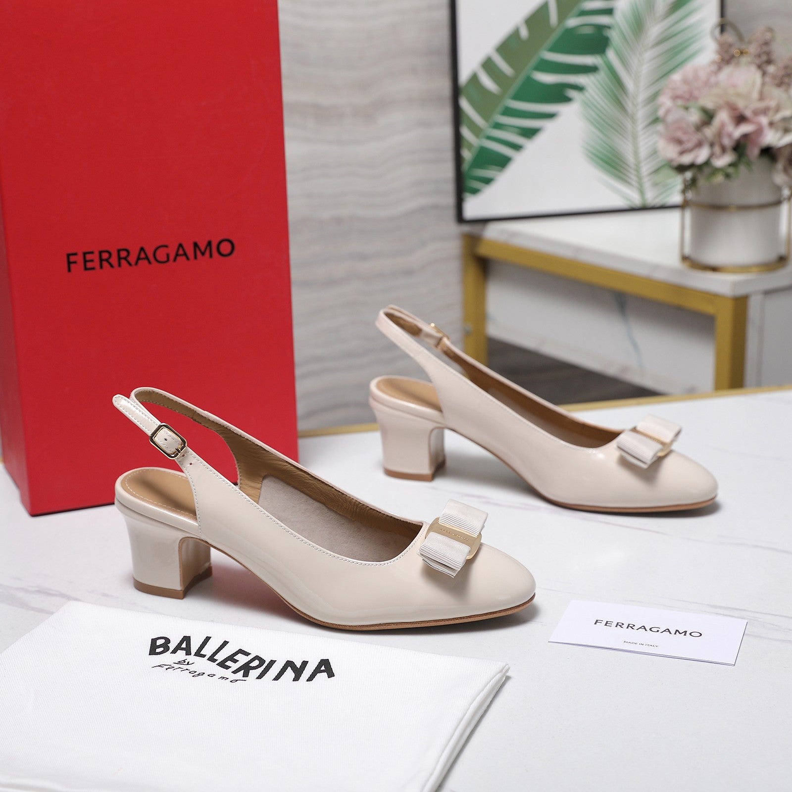 LV 26S SLINGBACK PUMPS 55MM IN NUDE BEIGE PATENT CALFSKIN WITH BOW