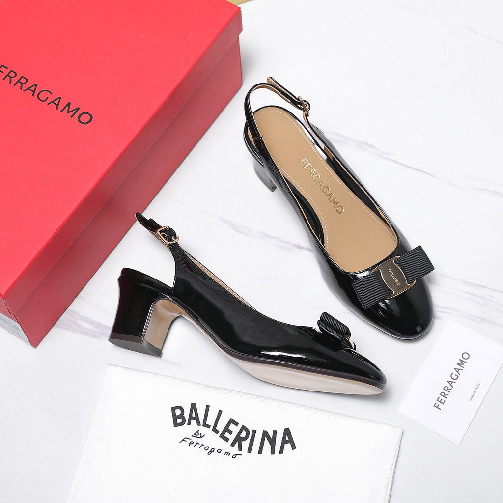 LV 26S SLINGBACK PUMPS 55MM IN BLACK PATENT CALFSKIN WITH BOW