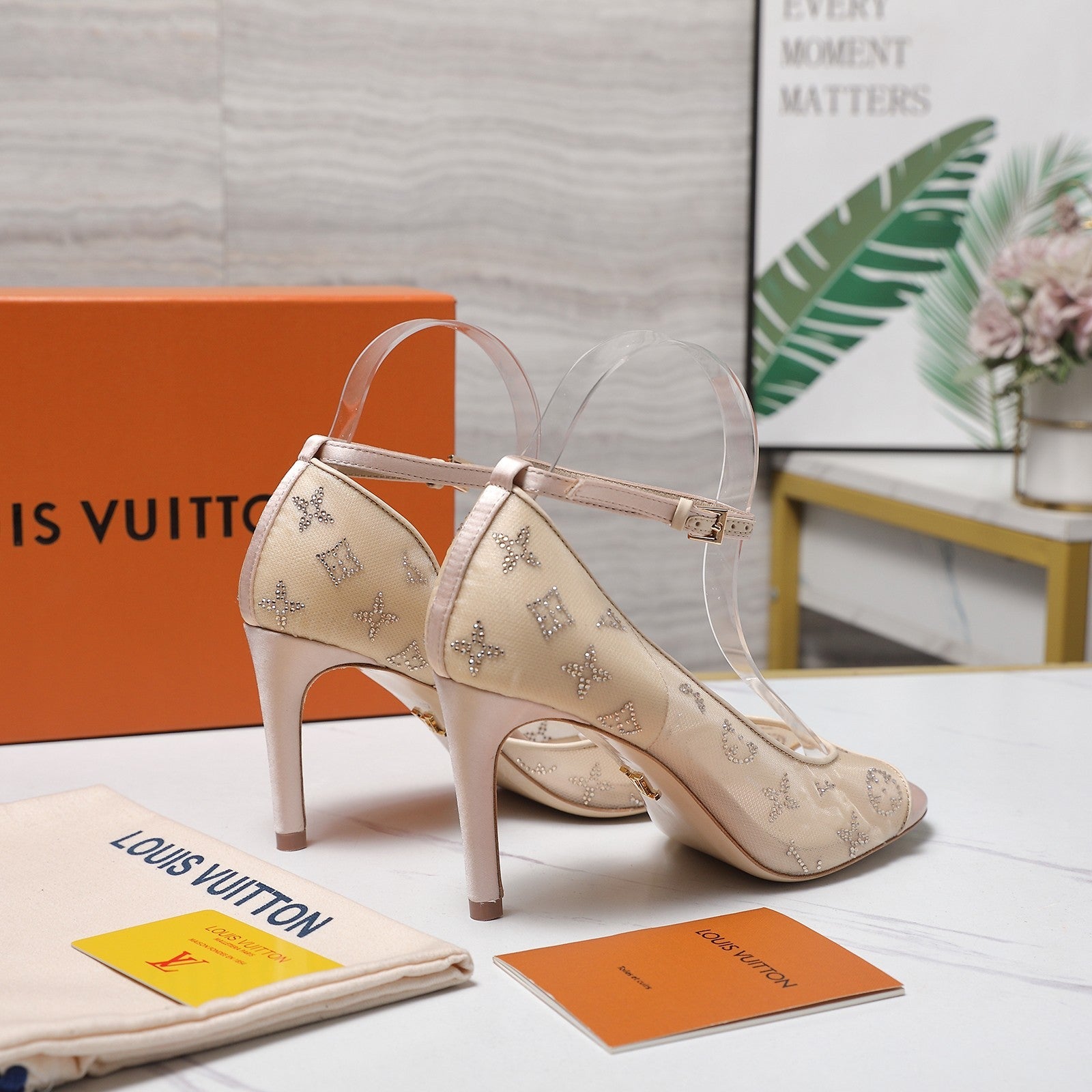 LV 26S GALA SANDAL 85MM IN NUDE BEIGE MESH WITH WITH RHINESTONES