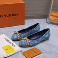 LV 26S BALLET FLATS IN SKY BLUE MONOGRAM DENIM WITH BOW CALFSKIN