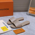 LV 26S FLAT SLIDE SANDALS IN NUDE BROWN CALFSKIN