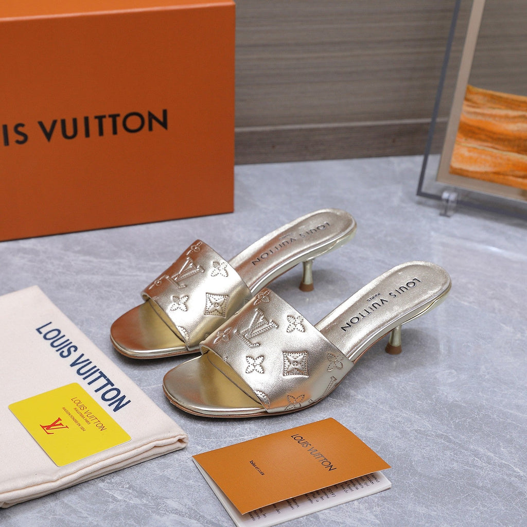 LV 26S 6AM MULE 55MM IN GOLD CALFSKIN EMBOSSED MONOGRAM LOGO