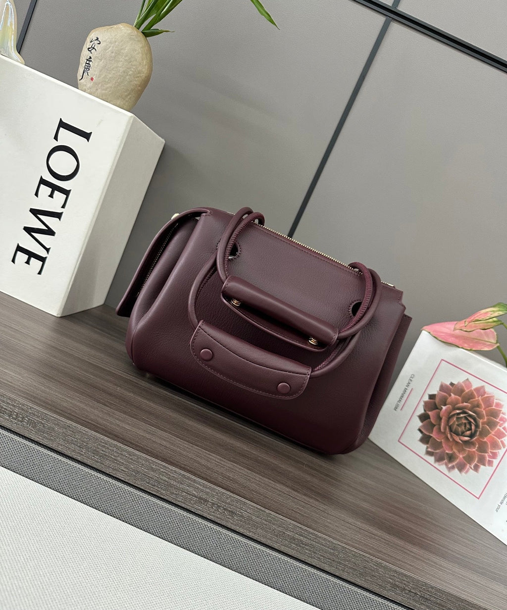 LOEWE 25S MEDIUM MADRID BAG 23 IN DARK WINE CALFSKIN GOLD HARDWARE