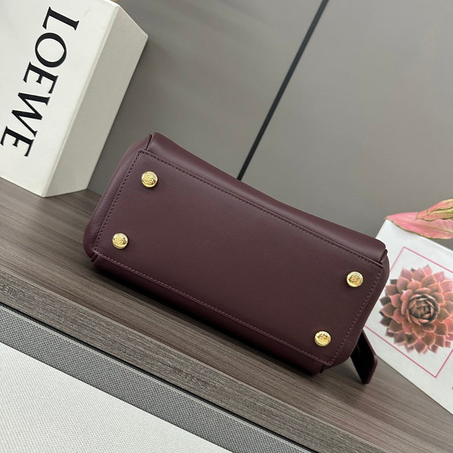 LOEWE 25S MEDIUM MADRID BAG 23 IN DARK WINE CALFSKIN GOLD HARDWARE