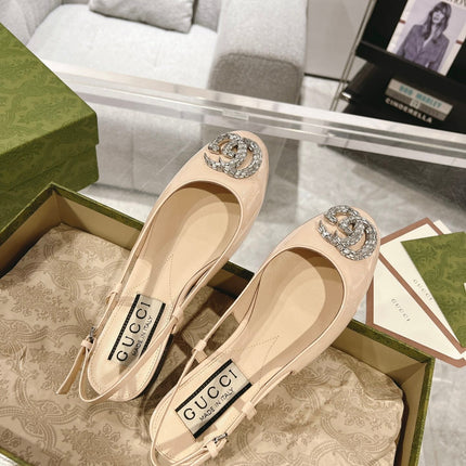 GG CRYSTALS SLINGBACK BALLET CREAM CALFSKIN