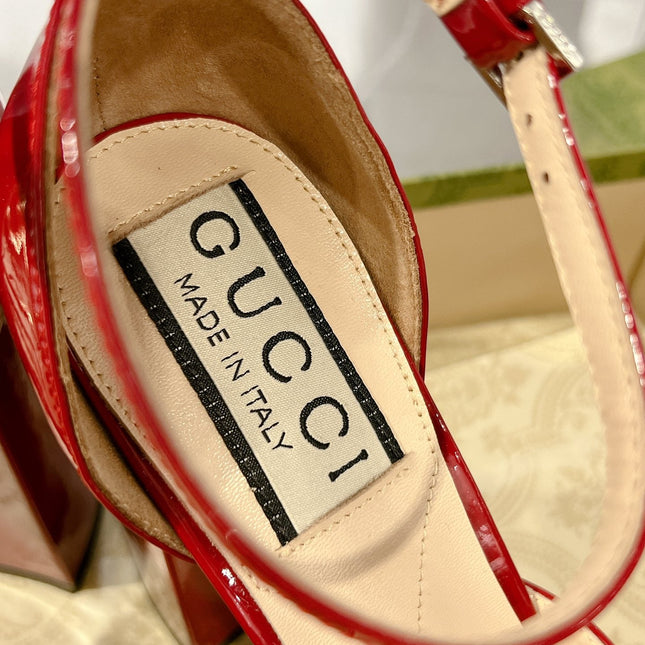 HIGH SANDAL SQUARE HEEL 12 CM IN CHERRY RED CALFSKIN