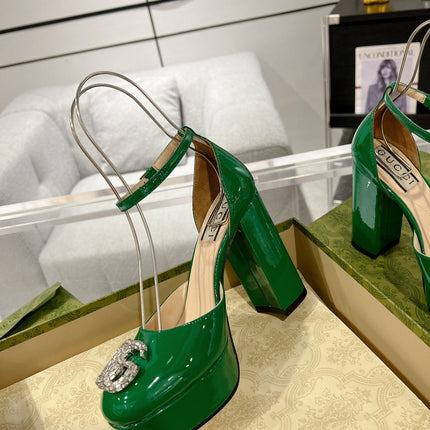HIGH SANDAL SQUARE HEEL 12 CM IN DARK GREEN CALFSKIN