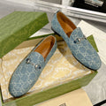 MEN'S LOAFER WITH HORSEBIT IN SAPHIRE BLUE MONOGRAM JACQUARD FABRIC