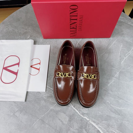 VALENTINO 26S LOAFERS IN BROWN CALFSKIN WITH GOLD HARDWARE