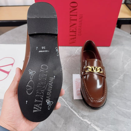 VALENTINO 26S LOAFERS IN BROWN CALFSKIN WITH GOLD HARDWARE
