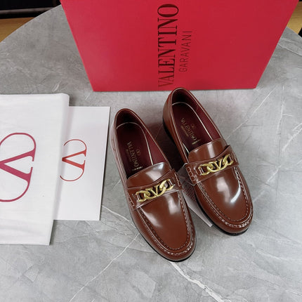 VALENTINO 26S LOAFERS IN BROWN CALFSKIN WITH GOLD HARDWARE