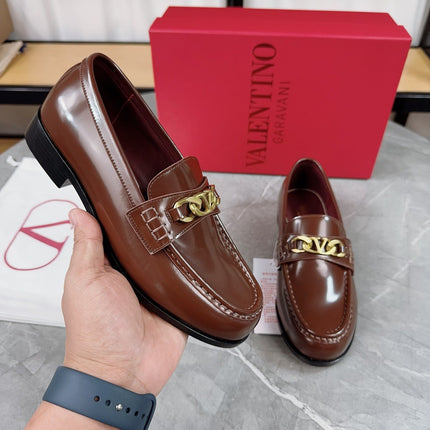 VALENTINO 26S LOAFERS IN BROWN CALFSKIN WITH GOLD HARDWARE