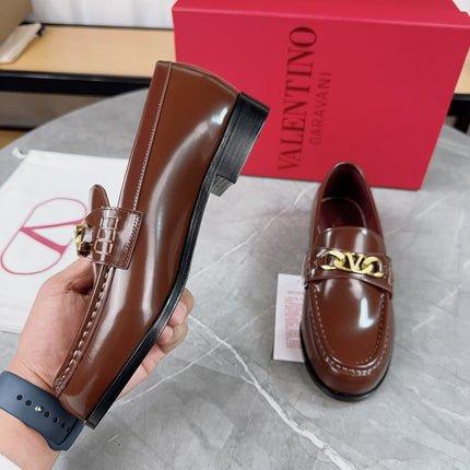 VALENTINO 26S LOAFERS IN BROWN CALFSKIN WITH GOLD HARDWARE