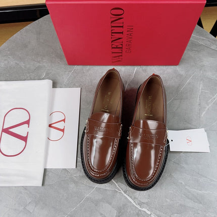 VALENTINO 26S PLATFORM LOAFERS IN BROWN CALFSKIN