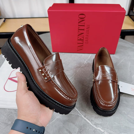 VALENTINO 26S PLATFORM LOAFERS IN BROWN CALFSKIN