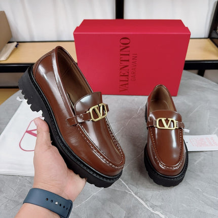 VALENTINO 26S LOAFERS IN BROWN GLOSSY CALFSKIN