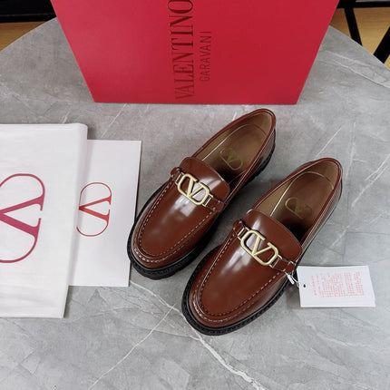 VALENTINO 26S LOAFERS IN BROWN GLOSSY CALFSKIN