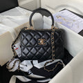 CC SMALL 20 FLAP BAG IN BLACK CALFSKIN WITH CHAIN
