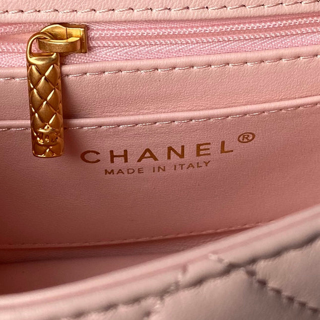CHANEL 25S FLAP BAG 18 CM IN LIGHT PINK LAMBSKIN WITH TOP HANDLE