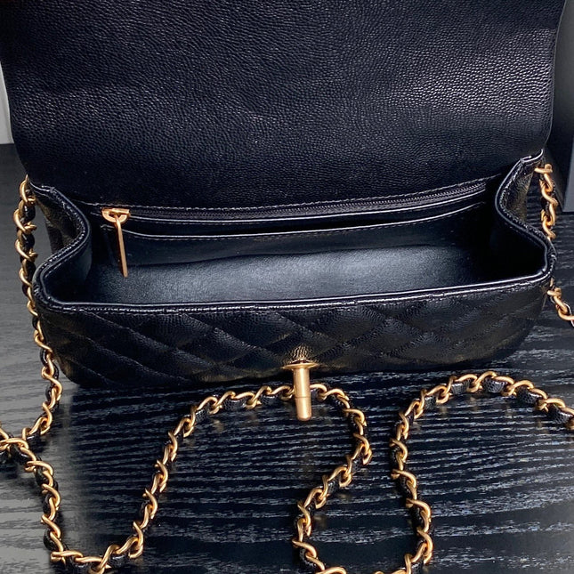 CHANEL 25S FLAP BAG 19 IN BLACK CALFSKIN GOLD HARDWARE