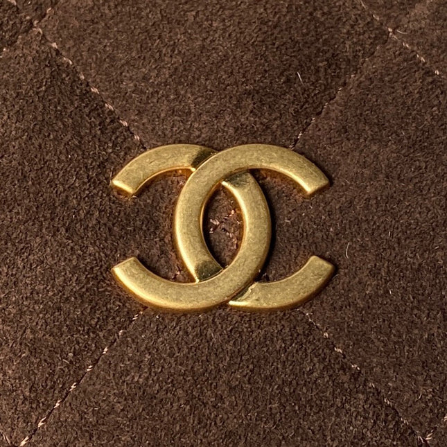 CHANEL 25S BOWLING BAG 24 IN DARK BROWN SUEDE GOLD HARDWARE