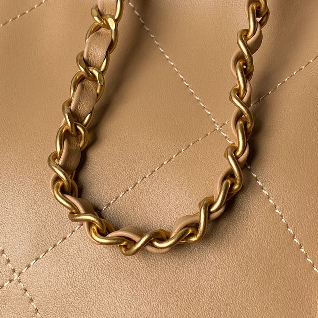 CHANEL 25S TOTE BAG 28 IN LIGHT BROWN CALFSKIN WITH GOLD HARDWARE
