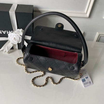 CHANEL 26S BARREL CLUTCH WITH CHAIN 23 IN BLACK QUILTED CALFSKIN GOLD HARDWARE