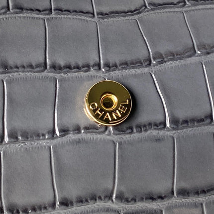 CHANEL 26S BARREL CLUTCH WITH CHAIN 23 IN DARK GREY CROCODILE-EMBOSSED CALFSKIN GOLD HARDWARE