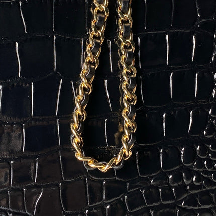CHANEL 26S TOP HANDLE BAG 19 IN BLACK CROCODILE-EMBOSSED CALFSKIN GOLD HARDWARE