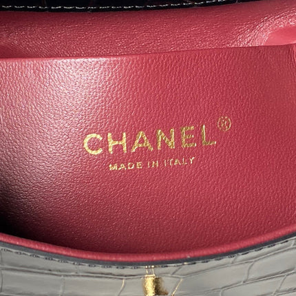 CHANEL 26S TOP HANDLE BAG 19 IN BLACK CROCODILE-EMBOSSED CALFSKIN GOLD HARDWARE