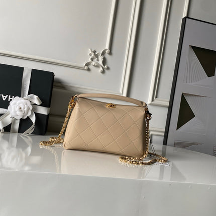 CHANEL 26S HOBO BAG SMALL 23 IN BEIGE QUILTED LAMBSKIN GOLD HARDWARE