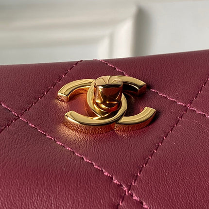 CHANEL 26S HOBO BAG SMALL 23 IN BURGUNDY RED QUILTED LAMBSKIN GOLD HARDWARE