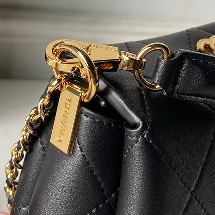 CHANEL 26S HOBO BAG SMALL 23 IN BLACK QUILTED LAMBSKIN GOLD HARDWARE