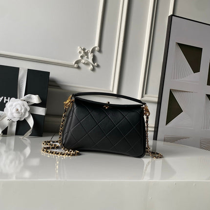 CHANEL 26S HOBO BAG SMALL 23 IN BLACK QUILTED LAMBSKIN GOLD HARDWARE