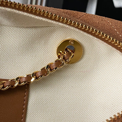 CHANEL 26S CHAIN CLUTCH BAG 32 IN CARAMEL BROWN QUILTED SUEDE GOLD HARDWARE