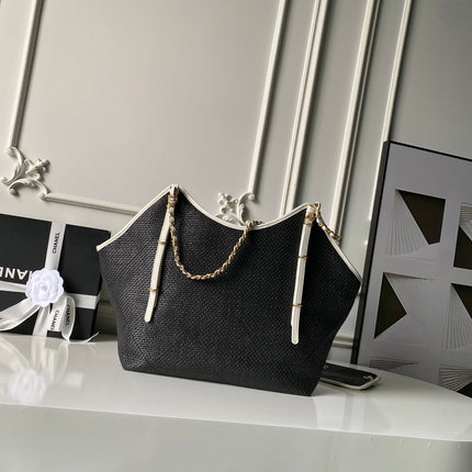 CHANEL 26S MAXI SHOPPING BAG 47 IN BLACK RAFFIA GOLD HARDWARE