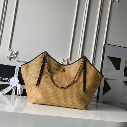 CHANEL 26S MAXI SHOPPING BAG 59 IN BEIGE RAFFIA GOLD HARDWARE