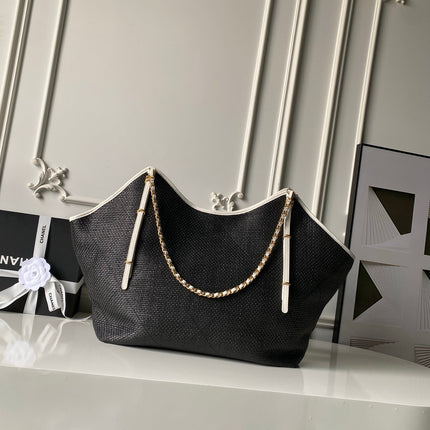 CHANEL 26S MAXI SHOPPING BAG 59 IN BLACK RAFFIA GOLD HARDWARE