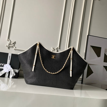 CHANEL 26S MAXI SHOPPING BAG 59 IN BLACK RAFFIA GOLD HARDWARE