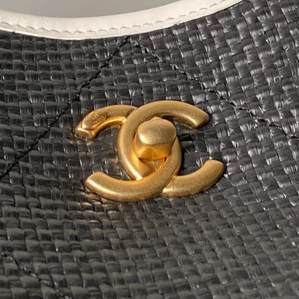 CHANEL 26S MAXI SHOPPING BAG 59 IN BLACK RAFFIA GOLD HARDWARE