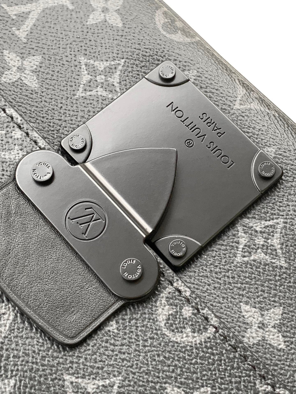 LV 26S S LOCK CROSSBODY BAG 22 IN CHARCOAL GRAY EMBOSSED TAURILLON LEATHER